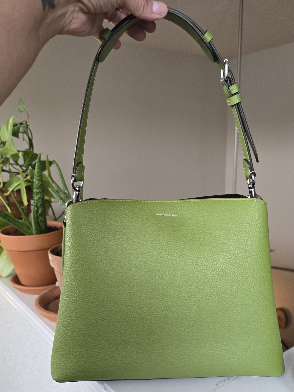 Coach Pebbled Leather Willow Dark Lime Color Shoulder Bag #C2621 - Picture 8 of 16